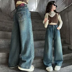 Wide Leg Jeans for Girls Spring Autumn Loose Vintage Straight Retro Pants Fashion Teenage Kids Trousers 6 8 9 10 11 12 14 Years