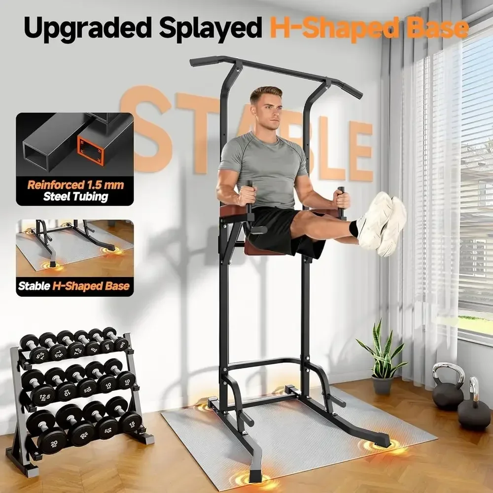 Heavy-Duty Adjustable Pull-Up and Dip Station with 440lbs Capacity and H-Base for Home Gym