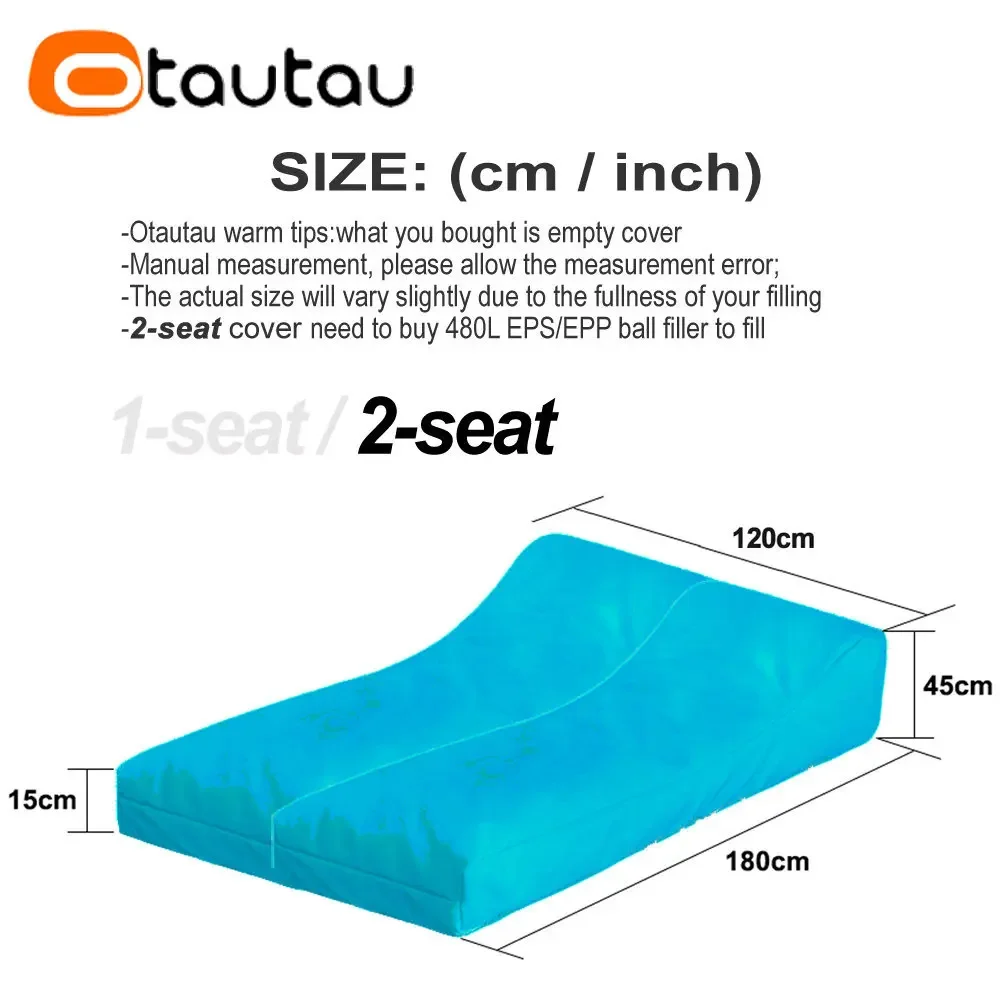 OTAUTAU 2-seat Outdoor Bean Bag Pouf Cover No Filler Waterproof Beach Garden Camp Chaise Lounge Sofa Bed Swimming Pool Puff Sac