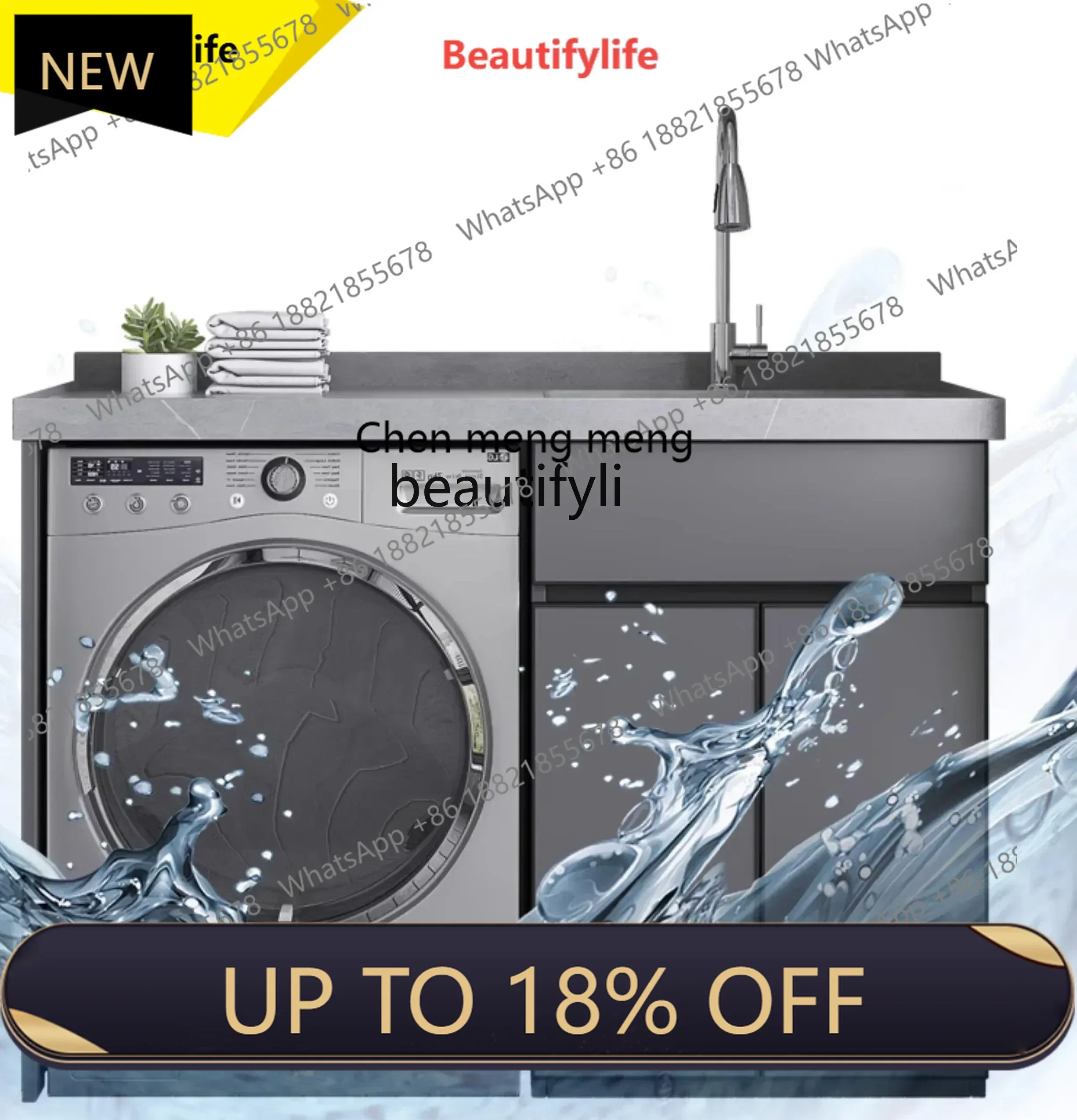 

P178 Lt rock slab washing machine integrated cabinet without washboard ceramic laundry basin space aluminum combination