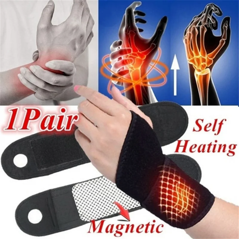 1Pair Wrist Guard Band Brace Wrist Belt Wristband Tourmaline Self-Heating Far Infrared Magnetic Therapy Pads Sports Protection