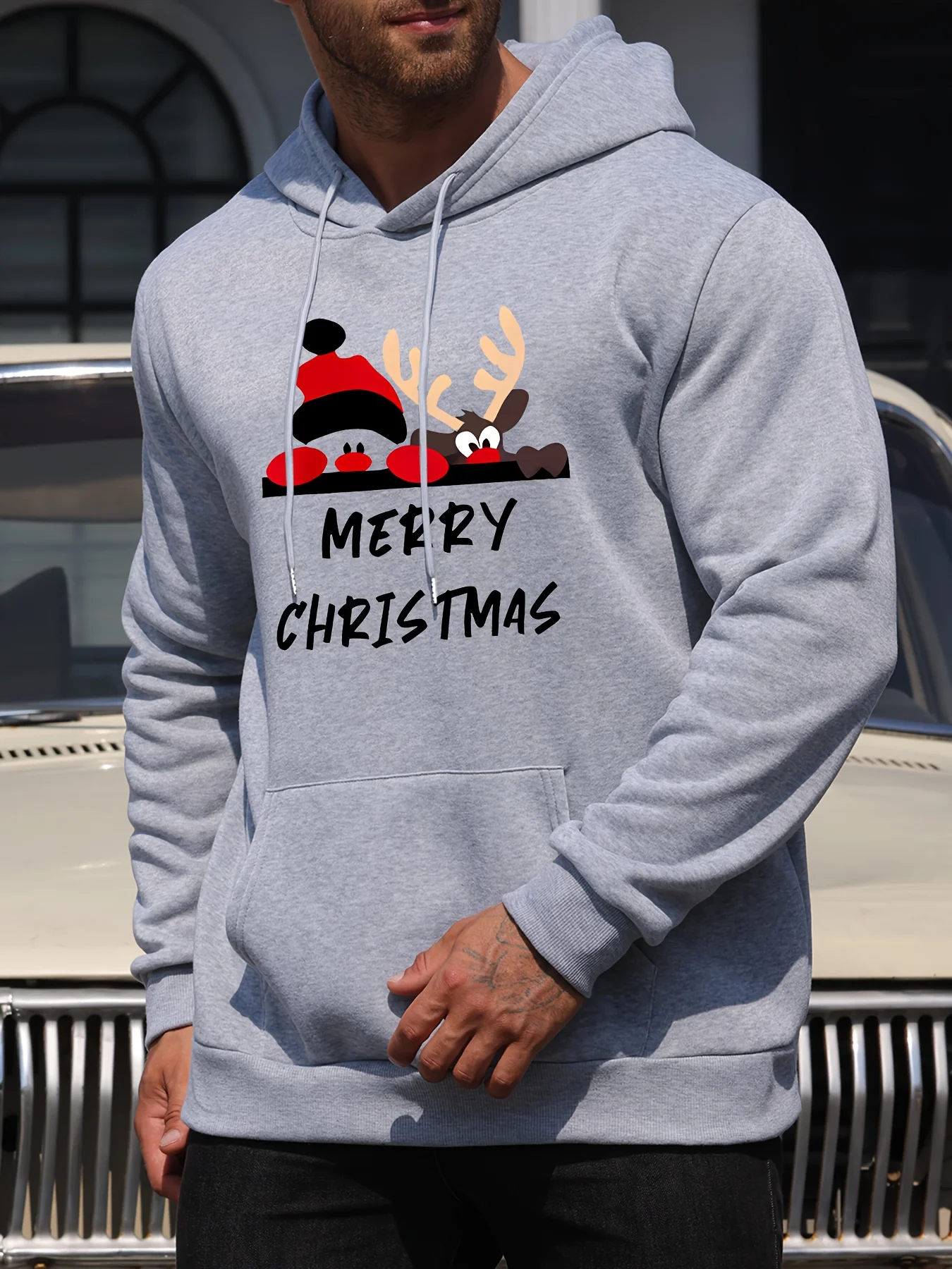 Man - New style personalized Merry Christmas letter print casual hoodie with hood - Fall/Winter top that is comfortable