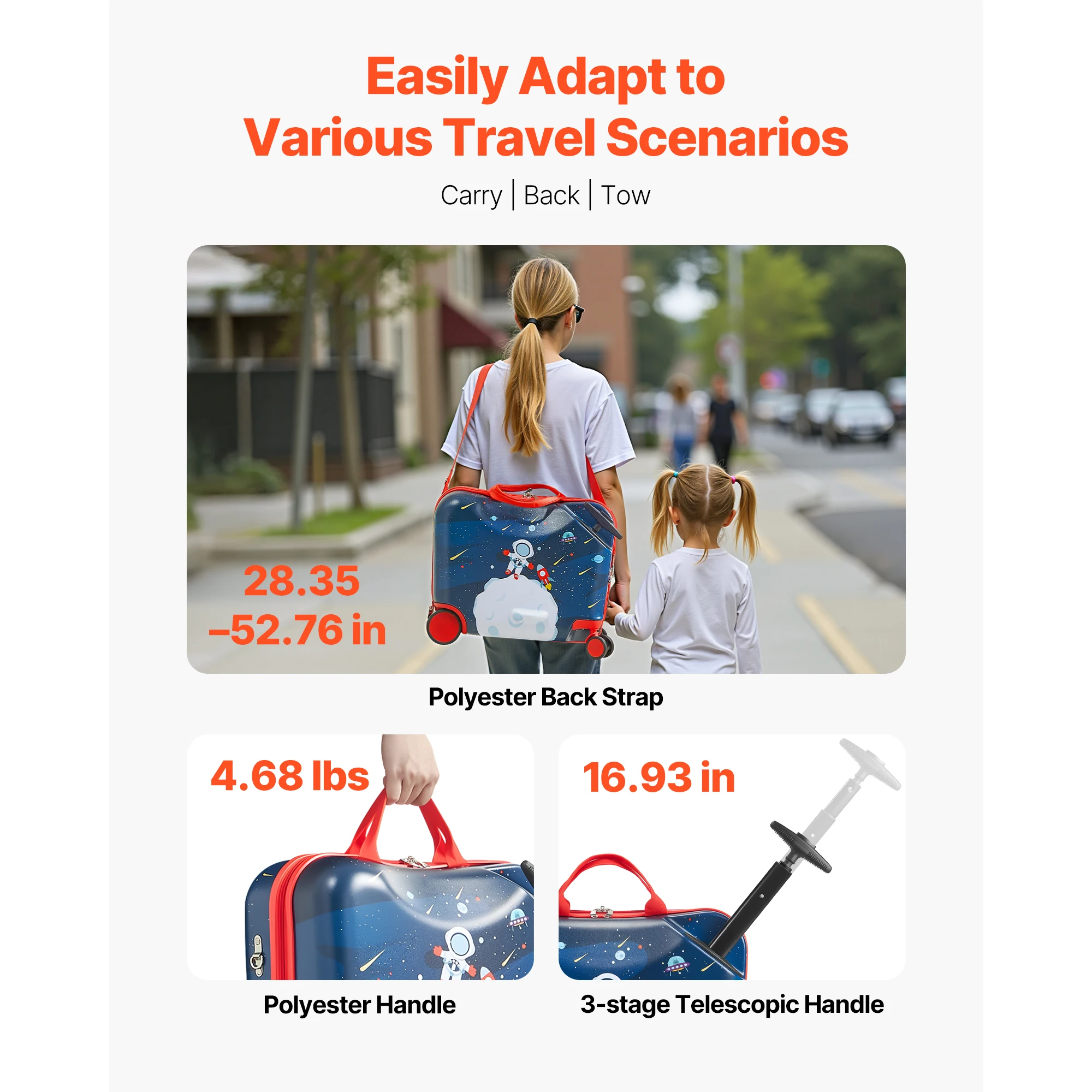 SucceBuy Equipaje de paseo de 18 pulgadas, 26L, equipaje de mano para niños pequeños con ruedas, maleta de montar para niños y niñas, regalos