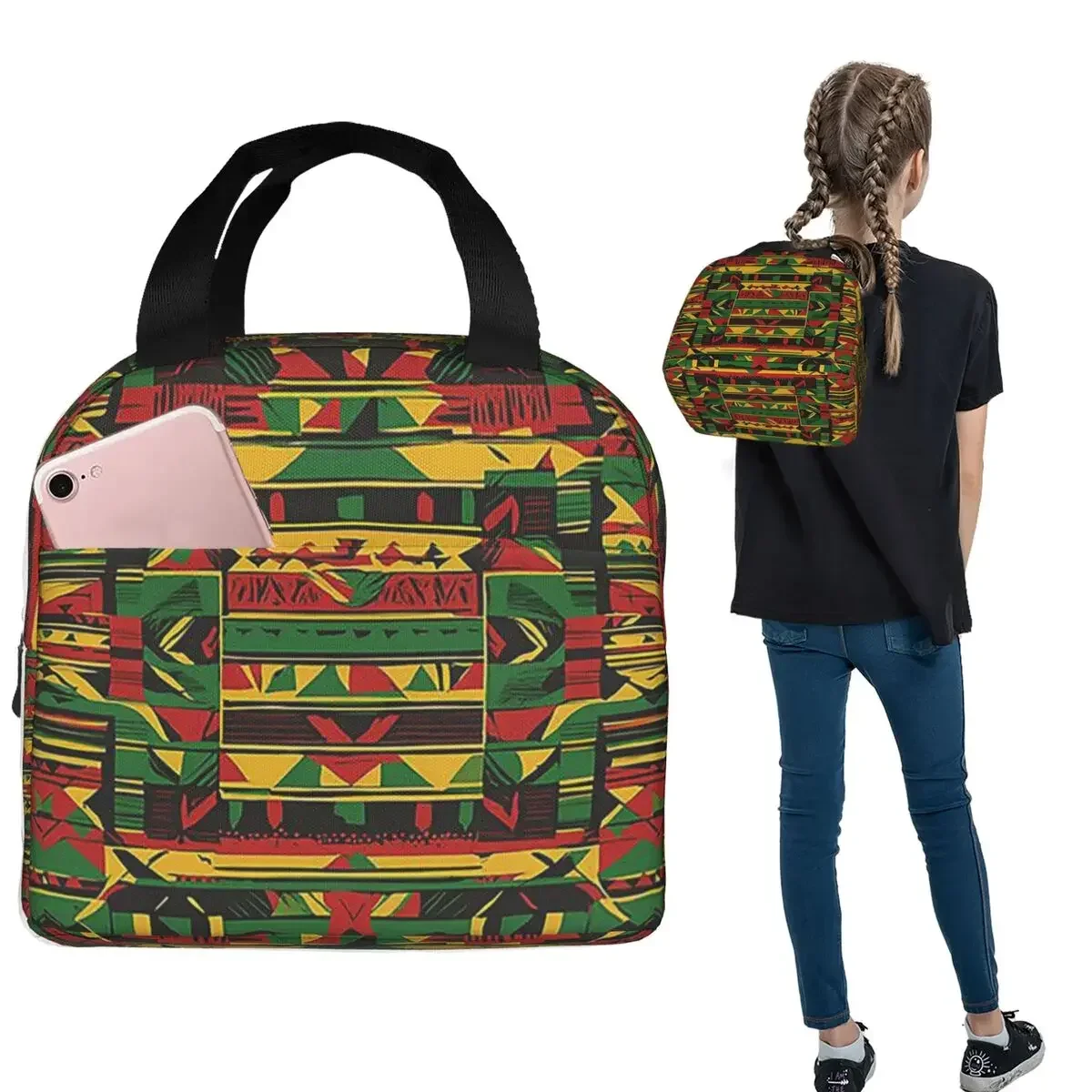 Modern Rasta Patterns For Apparel Insulated Lunch Bag for Women Children Portable Food Boxes Thermal Lunch Box Tote