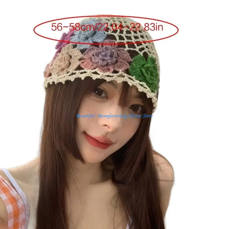 E56A Fashion Soft Beanie Hat for Women Lovely Girl Flower Knitting Hat BeachHeadwear