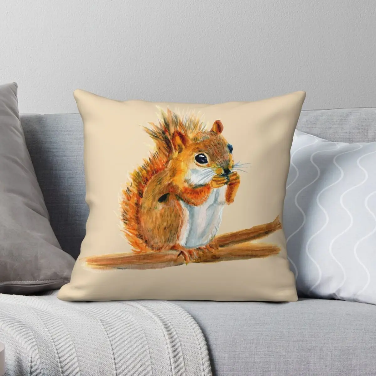 

Squirrel In Watercolor Square Pillowcase Polyester Linen Velvet Printed Zip Decorative Sofa Seater Cushion Cover 45x45