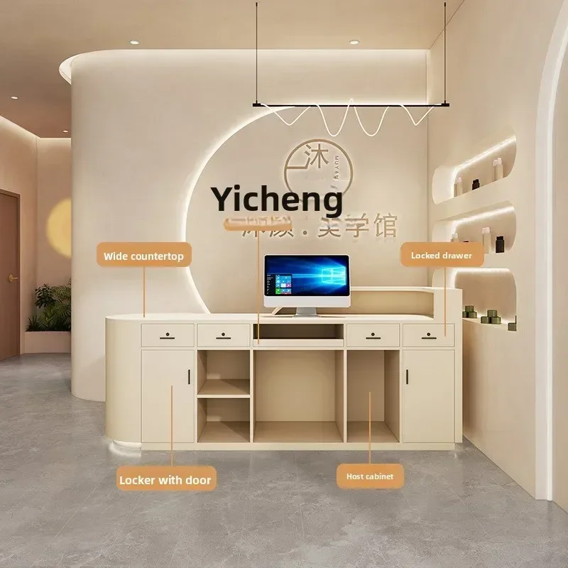 

6QTZ Cream Style Clothing Store Cashier Counter Curved Small Beauty Salon Reception Desk Simple