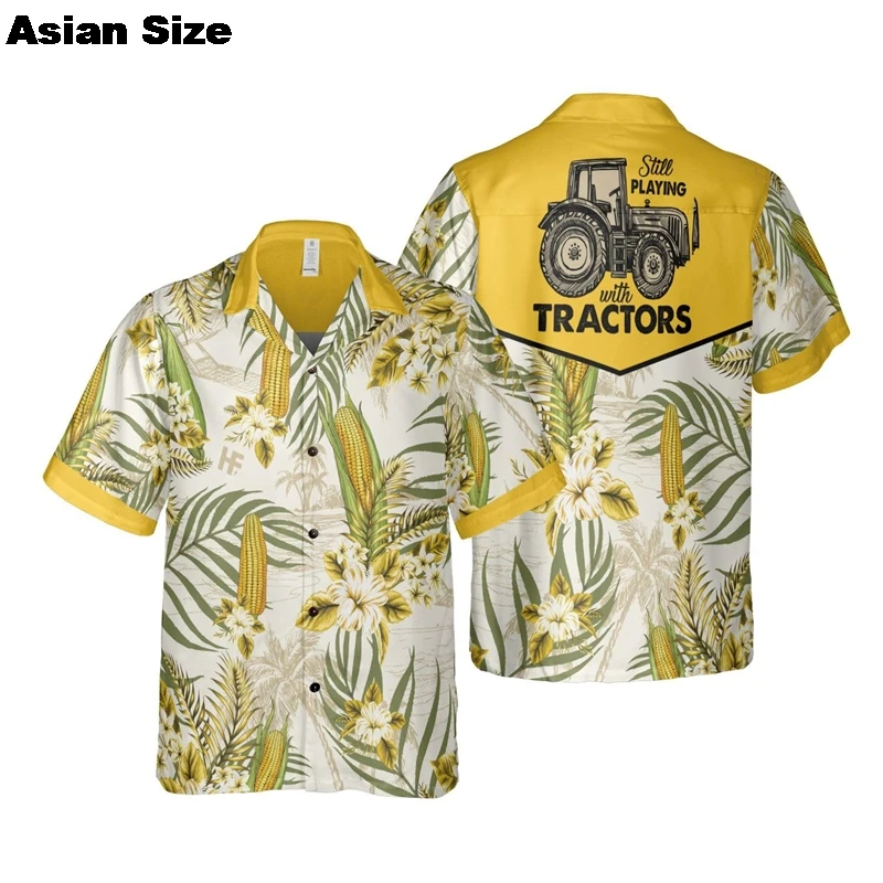

Tractor Car Graphic Shirts For Men Clothes Casual Hawaii Farm Beach Shirt Farmer Work Jersey Funny Design Short Sleeve Gift Tops