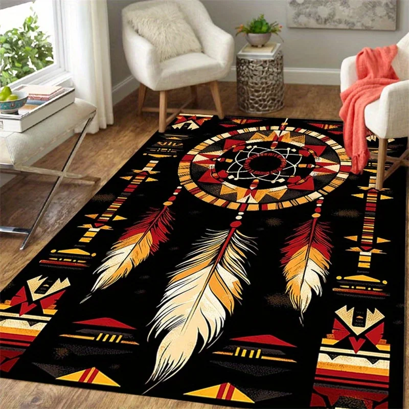 

[Vibrant Dreamcatcher Mat] Vibrant Print Native American Dreamcatcher and Feather Design Non-Slip Soft Area Mat |