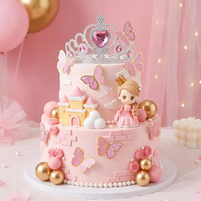24pcs Princess Castle Cake Toppers Girls Birthday Party Decorations Princess Cake Decorations Crown Cake Topper Supplies view 4