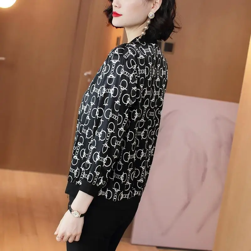 Women Fashion Print Slim Long Sleeve Zipper Baseball Jackets Spring Autumn Casual Thin Outerwear Short Coat Female Clothing 4XL