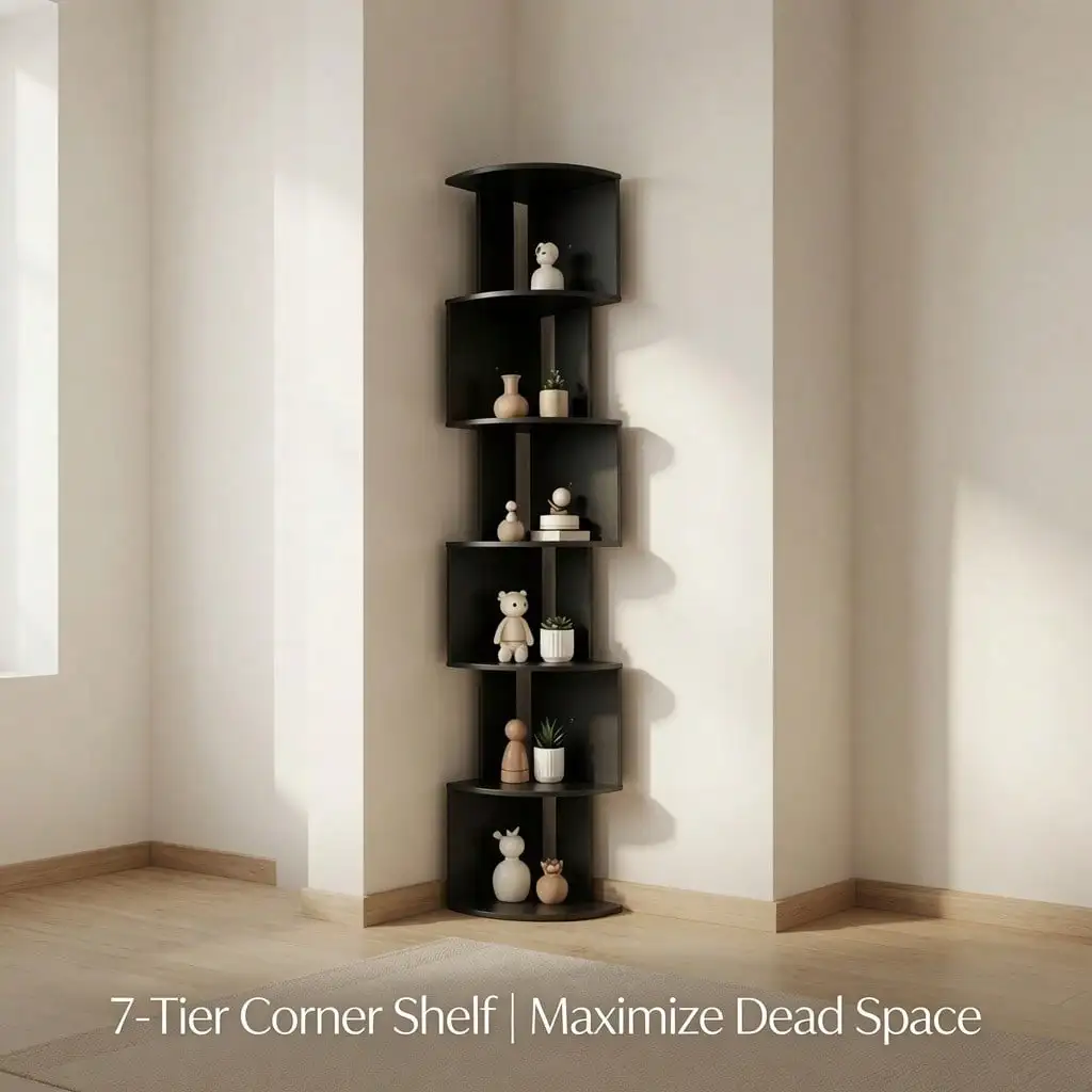 Heavy Duty 7-Tier Corner Wall Shelf, Ins Modern Minimalist Design, Durable Long-Lasting Storage Organizer, Strong Load-Bearing Floating Shelf, Multi-Color, DIY Assembly For Whole House Use