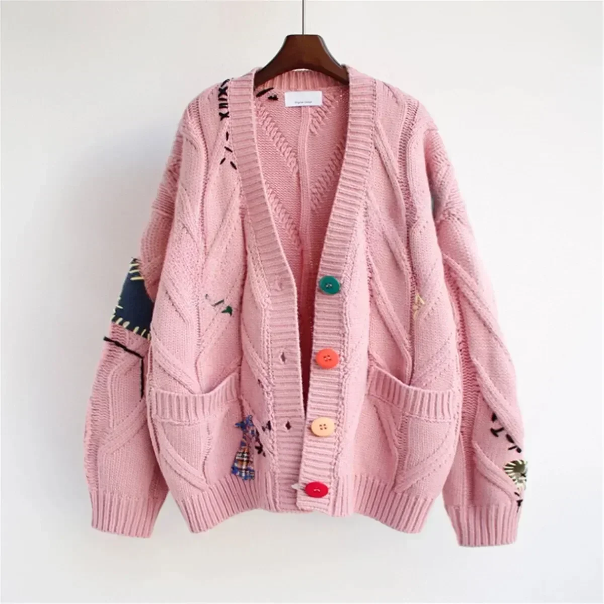 Embroidered Knitted Cardigan Open Shirt Women Design Sensation Small Lazy Style Loose Ladies Sweater 2024 Autumn Winter Season