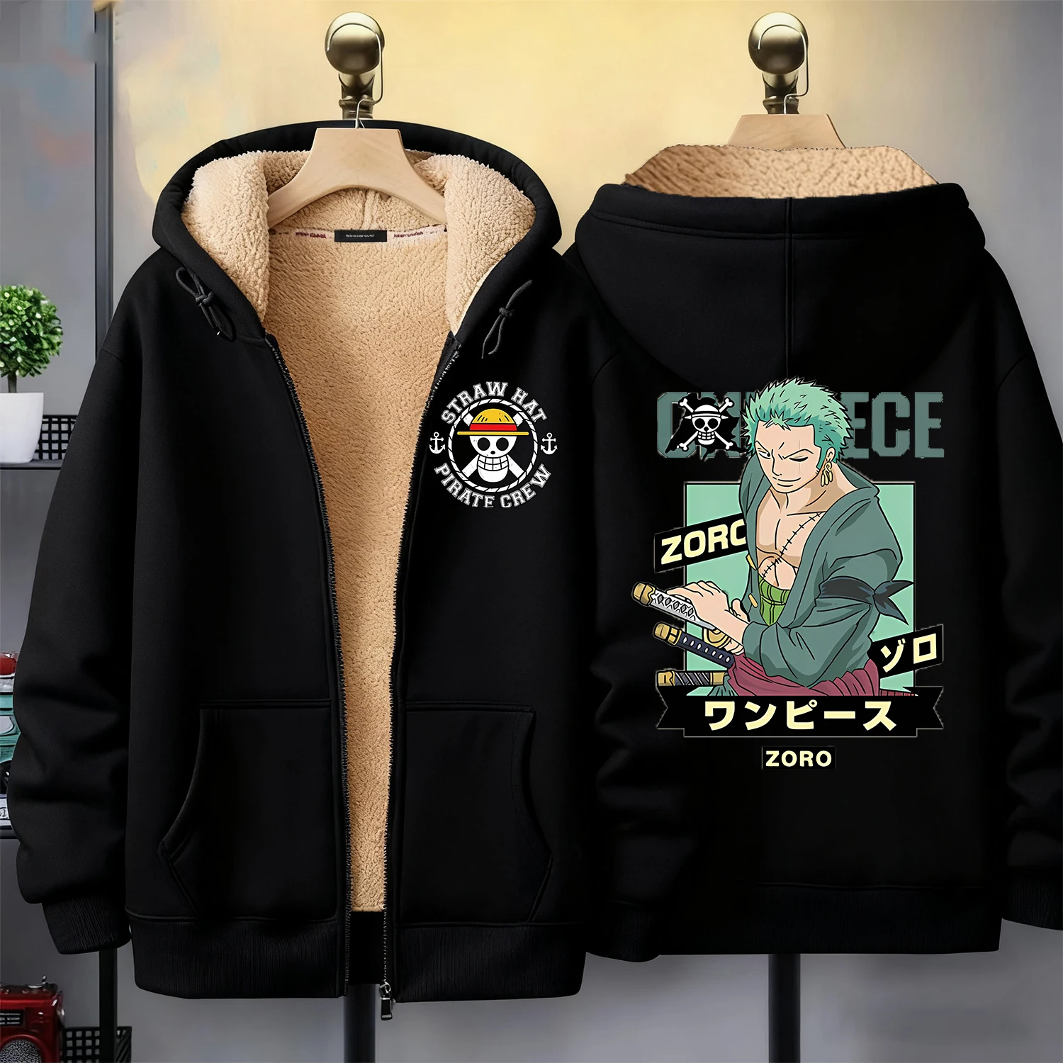 قطعة واحدة الرمز البريدي هوديي للكبار لوفي أنيمي الملابس أزياء رجل امرأة لامب الصوف معطف أزياء الشتاء الدافئة الملابس السوداء هدية #4