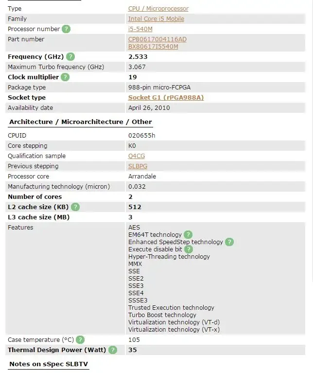 intel CPU laptop i5-540M cpu 3M Cache 2.53 GHz to 3.066 GHz i5 540M rPGA988A processor Compatible HM57 HM55 QM57