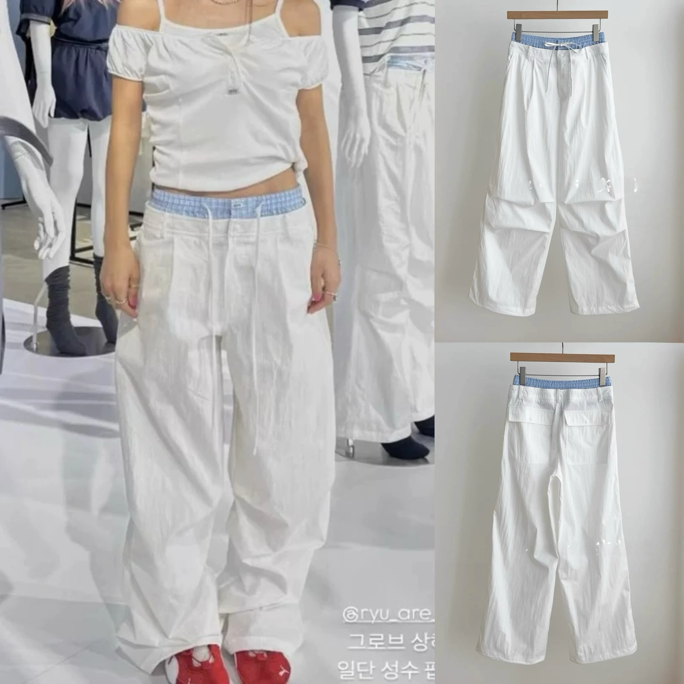 

Повседневные рабочие брюки с высокой талией, на шнурке, свободного кроя, в клетку, с лоскутными вставками, двухслойные, женские, прямые, хлопковые