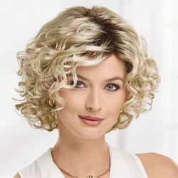 HAIRJOY Synthetic Hair Wig Short Curly Layered Wigs for White Women Dark Root Wigs with Bangs