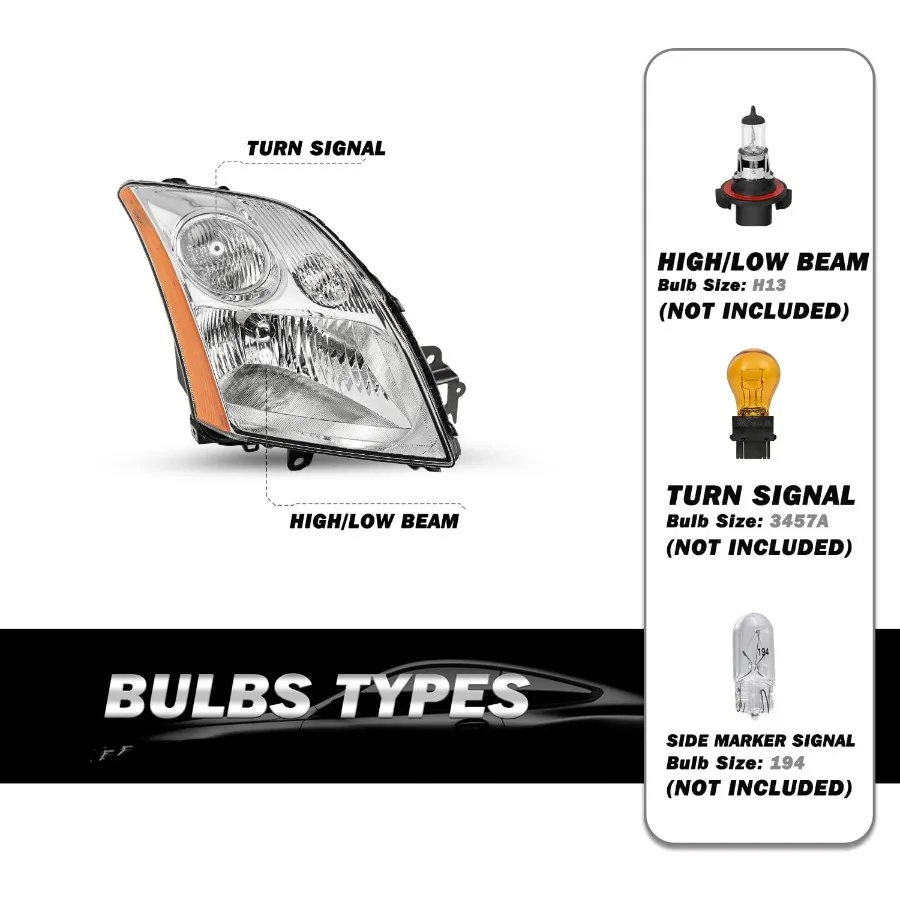 Headlight Assembly Compatible with 2007-2009 Nissan Sentra for Enhanced Night Visibility and Improved Driving Safety Chrome Fin
