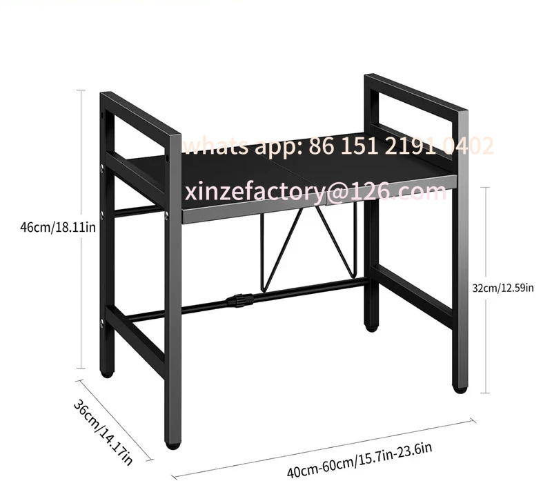 Customizable Adjustable Space-Saving Microwave Rack Capacity, Kitchen Shelf with Hooks & Storage Organizer