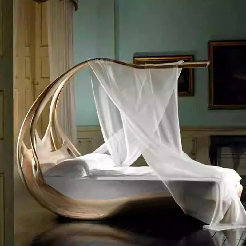 Special-shaped Italian imported fabric light luxury solid wood bed villa double designer full olive wood princess b ed