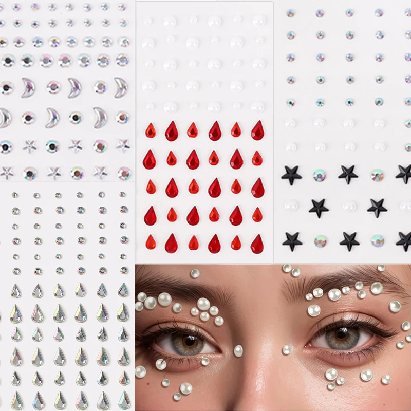 1 Sheet Self Adhesive Rhinestone Gem Stickers Waterproof Face Body Rhinestone Jewelry Stickers DIY Glitter Decoration Crafts