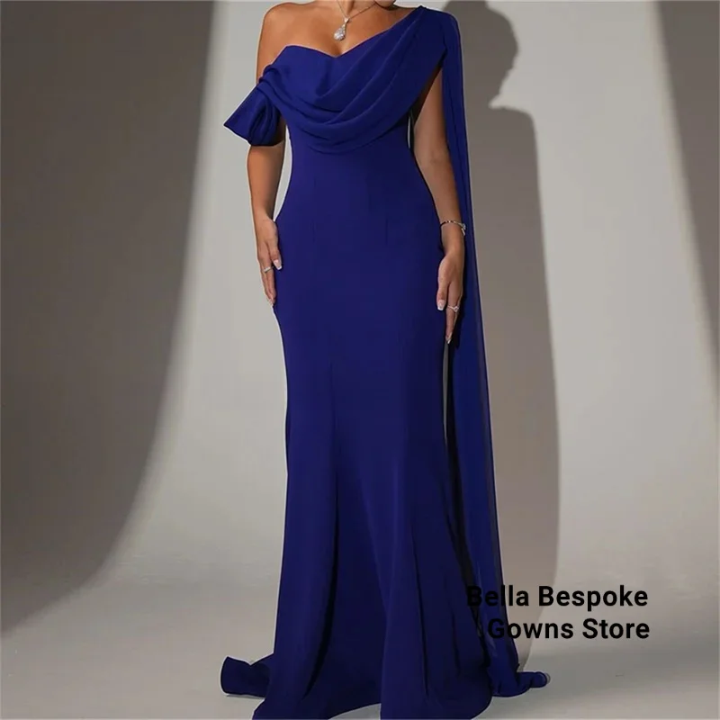

Elegant Blue One Shoulder Prom Dress Women Mermaid Tie Up Party Evening Dresses Saudi Customized Special Occasion Gown