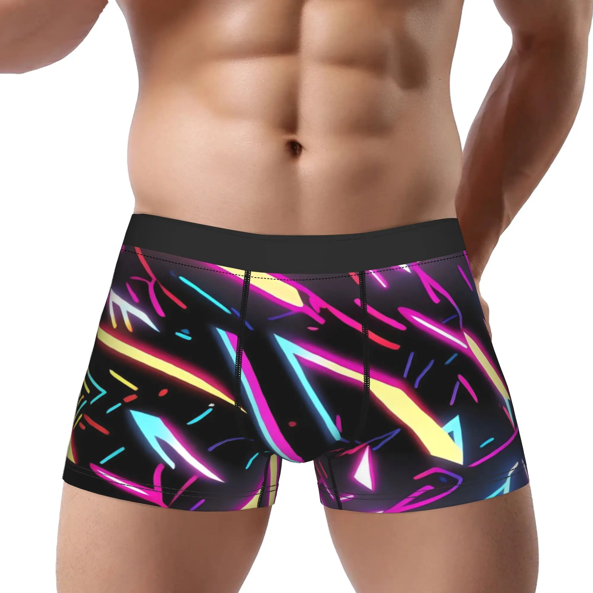 Neon Geometric Cyber Glitch Pattern  Underpants Breathbale Panties Men's Underwear Print Shorts Boxer Briefs