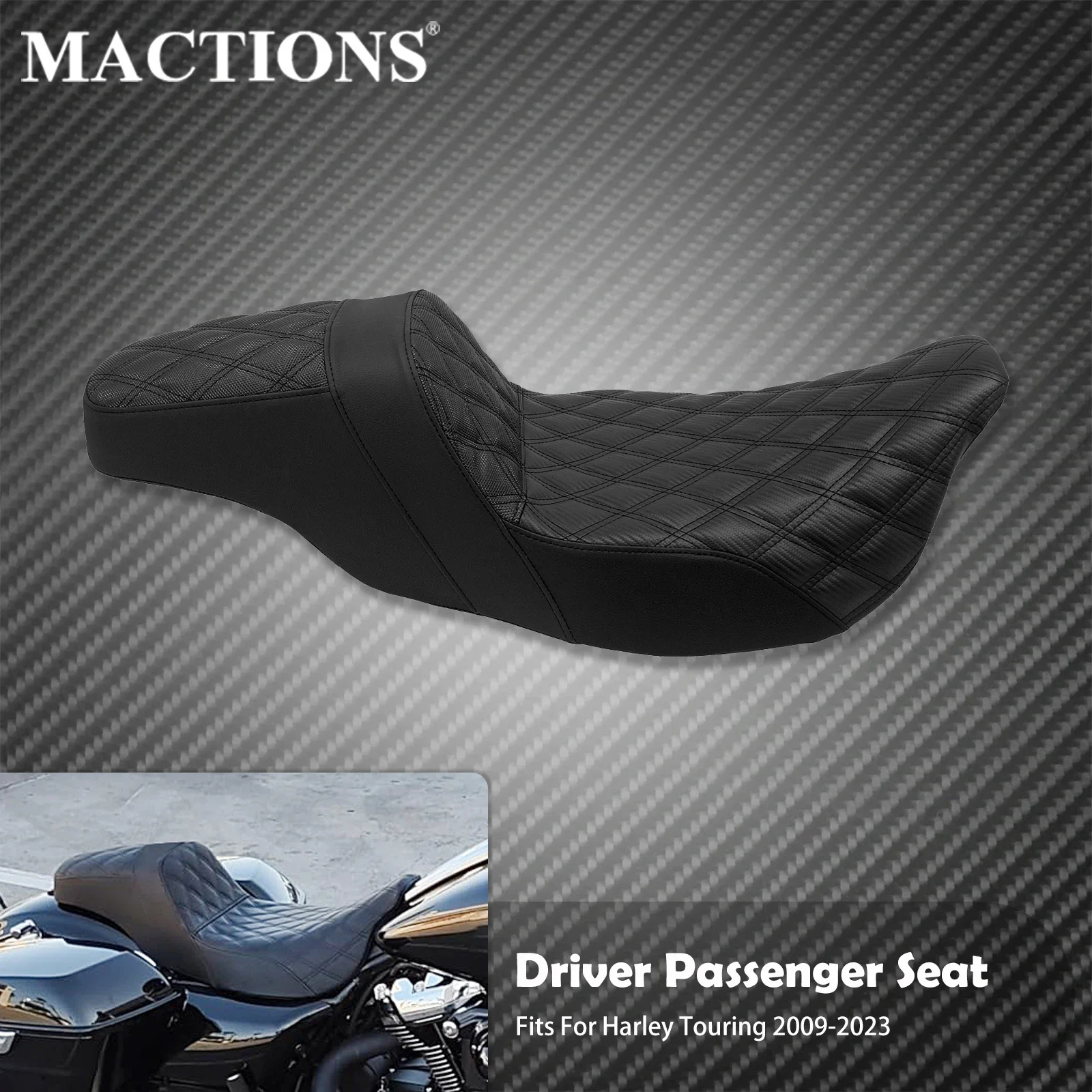 

Motorcycle Driver Passenger Cushions Seat Two-Up Front Rear Leather Seat For Harley Touring Road Glide FLHT FLHR FLHX 2009-2023