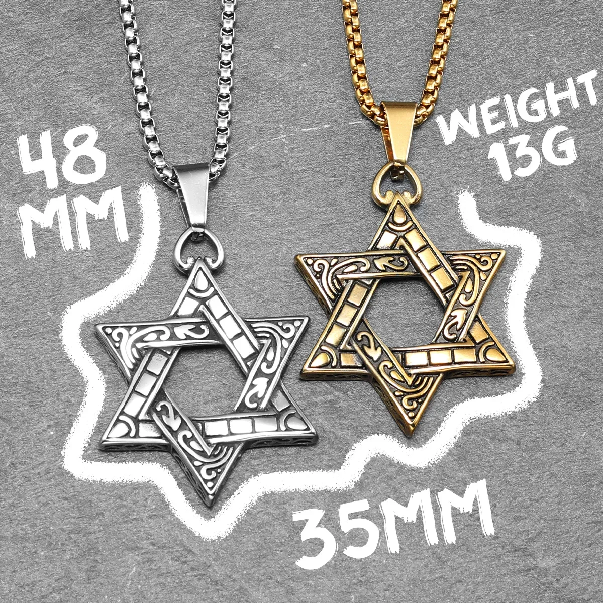 Six-pointed Star of David สร้อยคอ Vintage จี้ 316L สแตนเลสผู้ชาย Punk Rock สําหรับชายเครื่องประดับของขวัญ Dropshipping