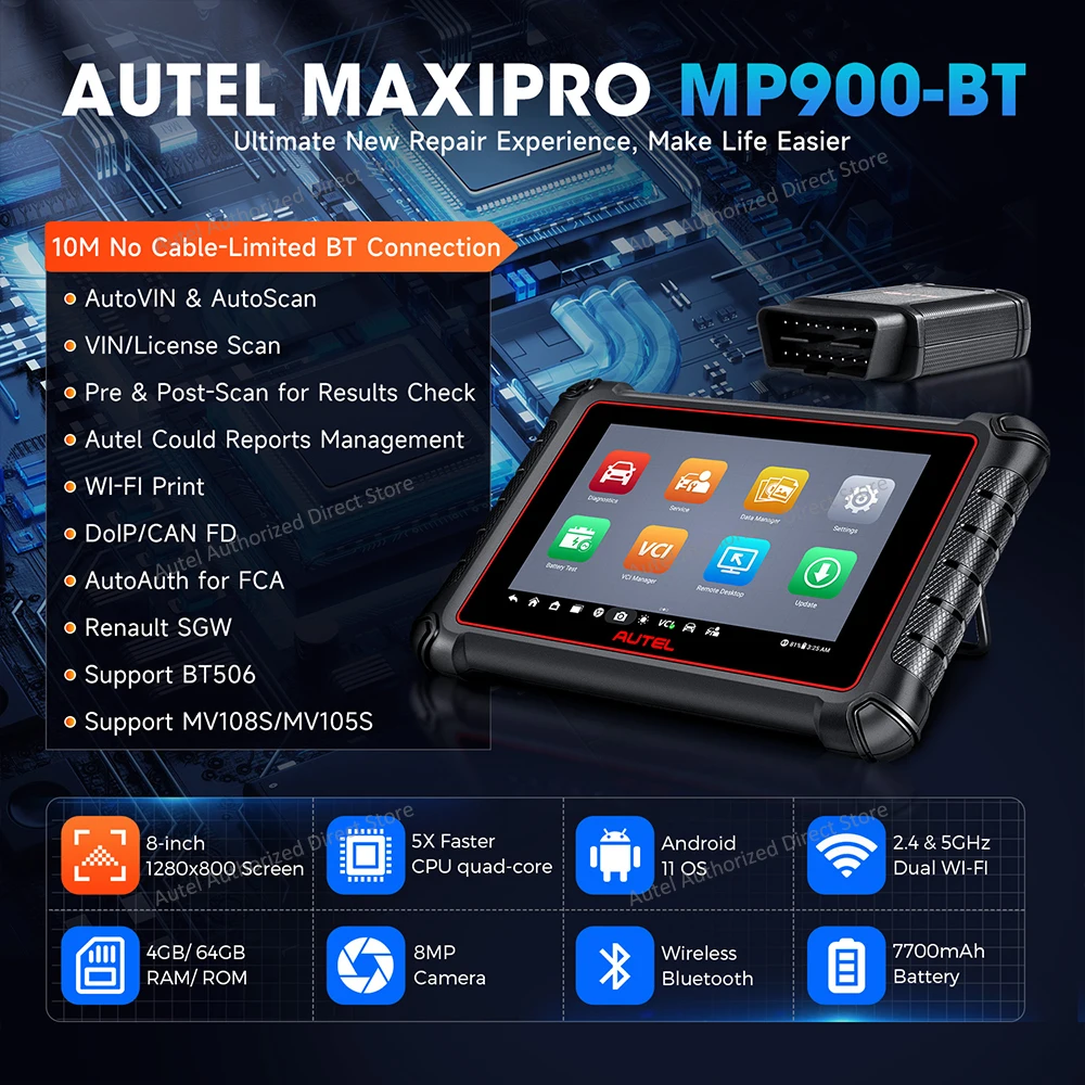 Autel MaxiPRO MP900-BT Autodiagnosescanner, ECU-Codierungs-Scan-Tool, bidirektionaler Scanner, über 40 Dienstleistungen, CAN FD/DoIP, Wi-Fi-Druck