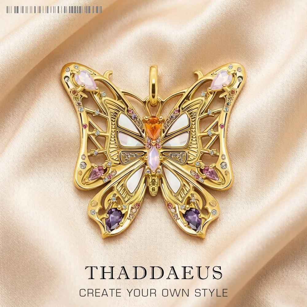 Detailed Golden Butterfly Pendant Brand New 925 Sterling Silver Jewelry Europe Accessorie Trendy Gift For Woman