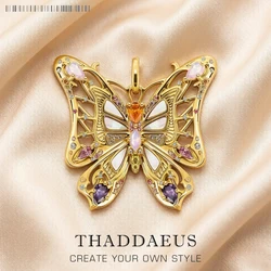 Detailed Golden Butterfly Pendant Brand New 925 Sterling Silver Jewelry Europe Accessorie Trendy Gift For Woman