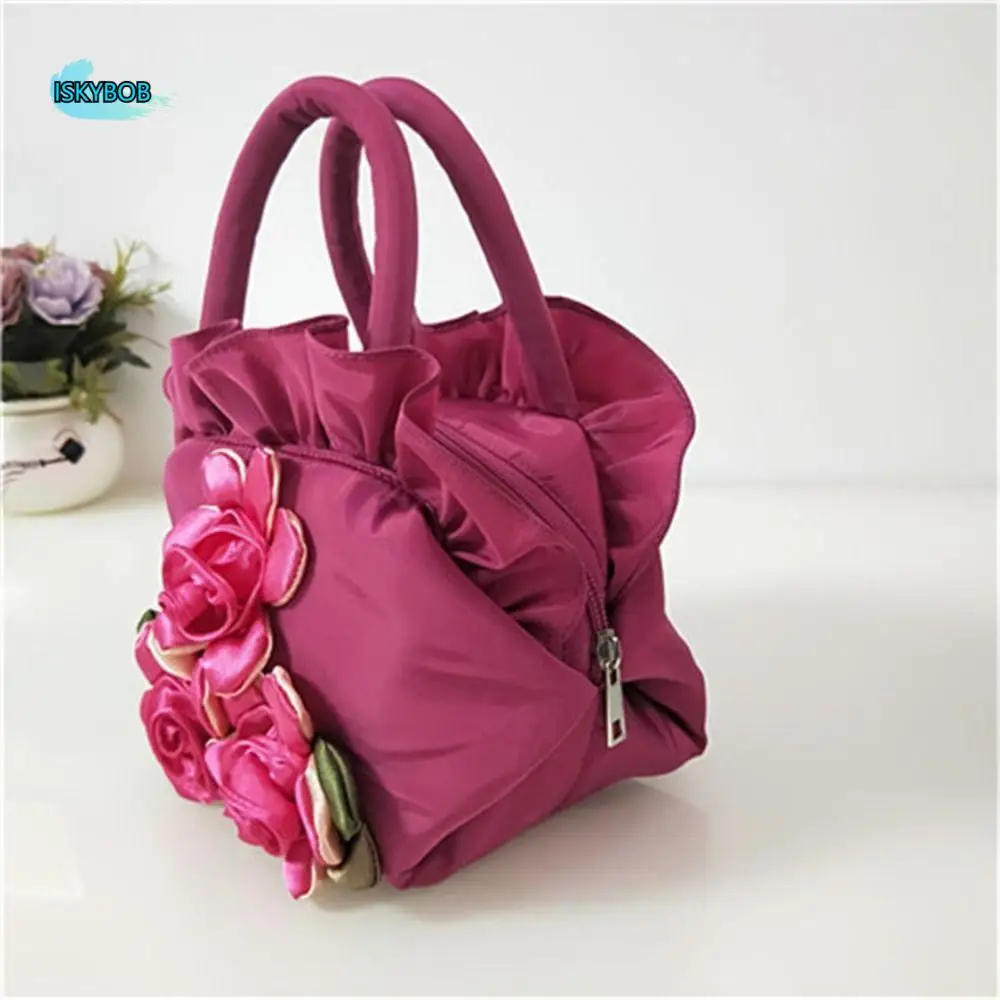 

Satin Silk Hanfu Flower Drawstrings Bag Leaf Ethnic Style Rose Flower Handbag Phone Bag Storage Bag Small Purse Wallet Outdoor