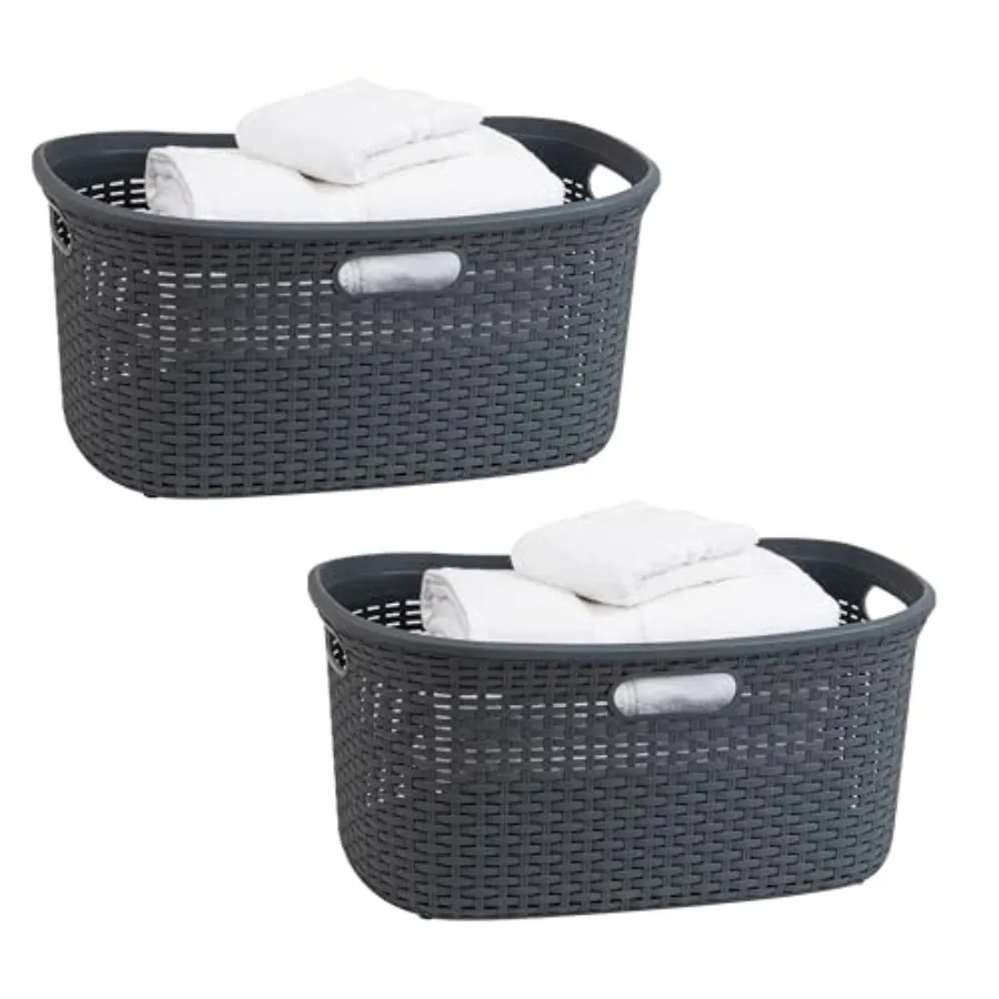 

Корзина для белья 40 л, плетеная, пластиковая, 23 дюйма (длина) x 14,5 дюймов (ширина) x 11 дюймов (высота), набор из 2 штук, серый цвет