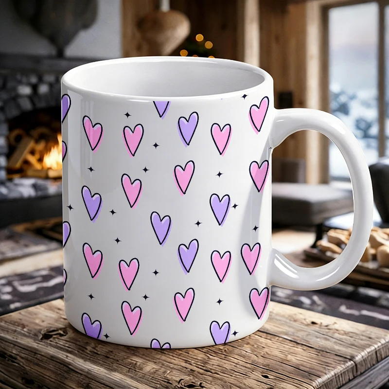 

1PCS Pink-Purple Heart Star Ceramic Cup, Coffee Cup, Milk Cup, Office Tea Cup, Drinking Cup, Does Not Fade, Gift for Friends