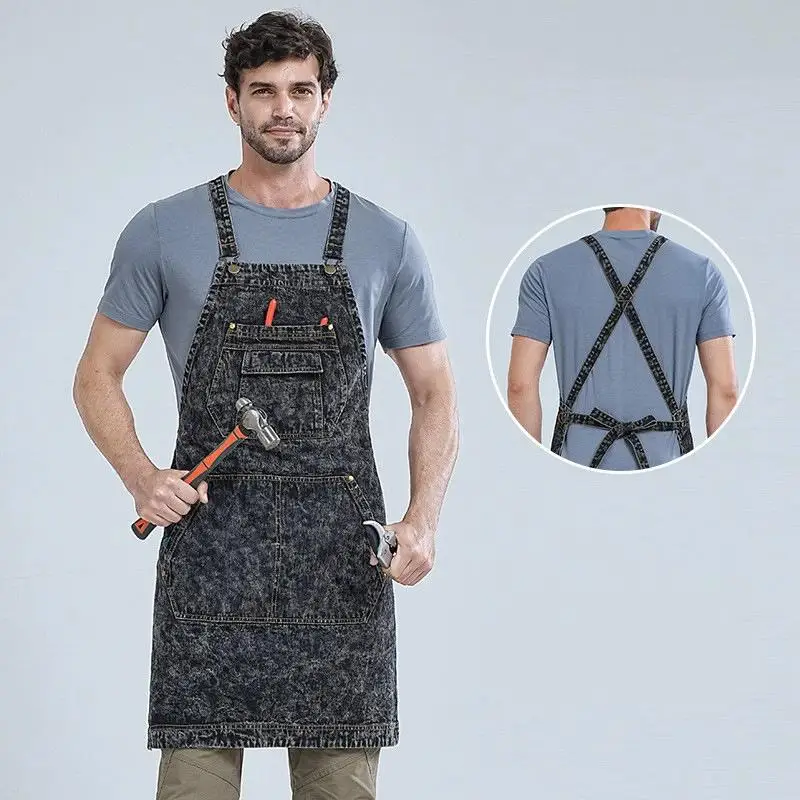 

Многокарманный джинсовый фартук для ресторана, официанта, ресторан, уличный инструмент, мастерская, рабочая одежда, рабочая одежда для мужчин и женщин