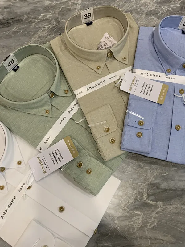 

Modal Linen Blend Long Sve irt Men's Busin Casual Color Spring irt Moisture ng Antibacterial Comfortable