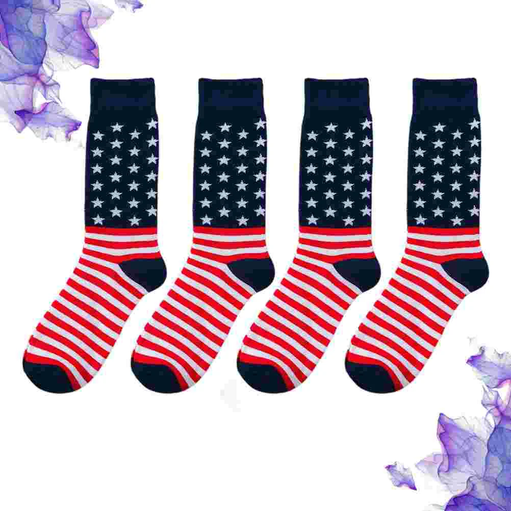 

2 Pairs Boy Socks Cotton Made Warm Stockings Creative Stripe Comfortable Flag American