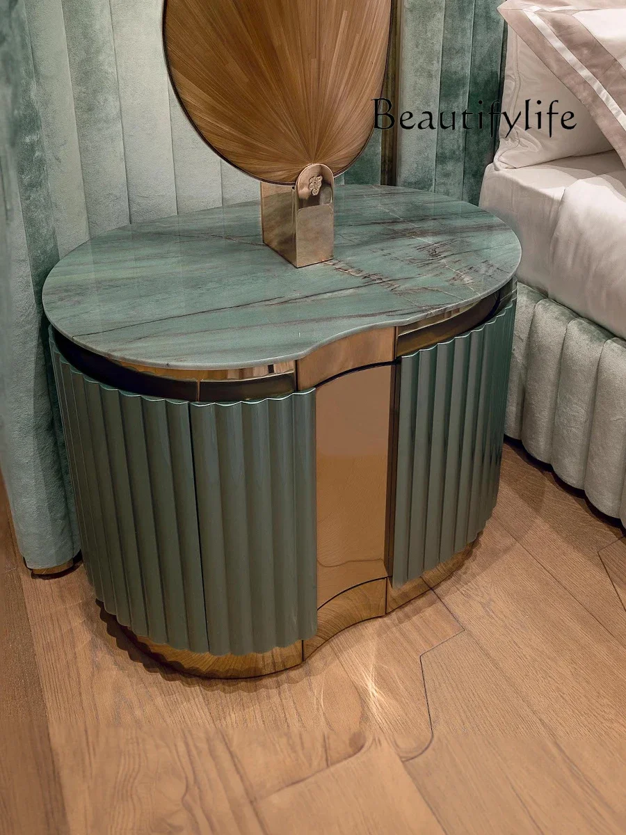 

Italian light luxury high-end bedside table modern simple bedroom high-end marble bedside locker