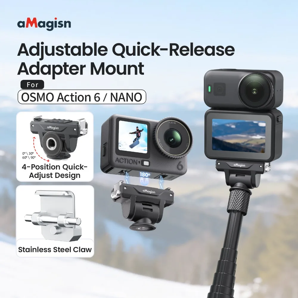 aMagisn Adjustable Magnetic Quick-Release Mount for DJI OSMO Action 6 & Osmo Nano ,180-degree Adapter Accessory for DJI Action6