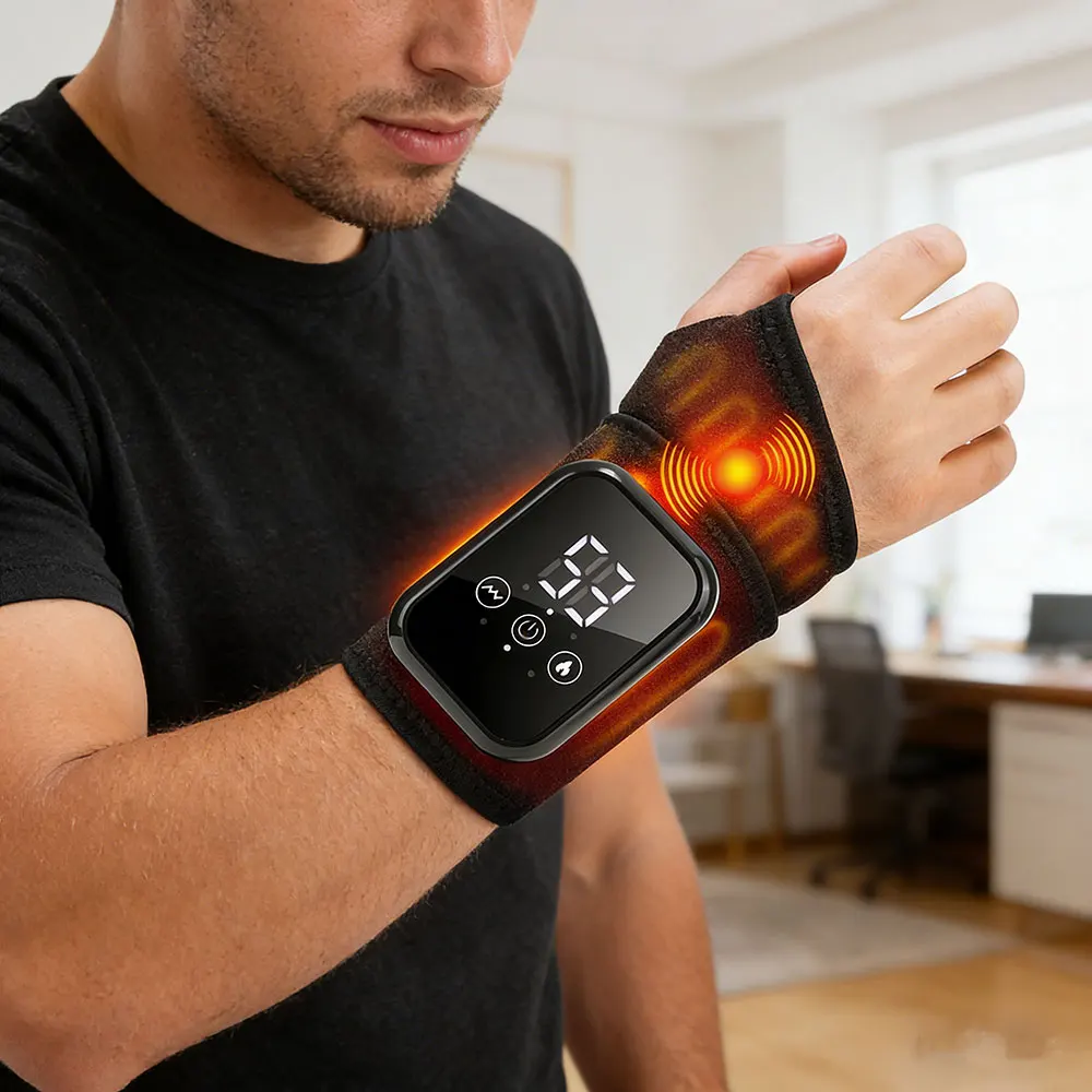 Elektrisch Beheizter Handgelenkschutz mit Vibrationsmassage, Heißkompresse, Wiederaufladbares Wärme-Therapieband