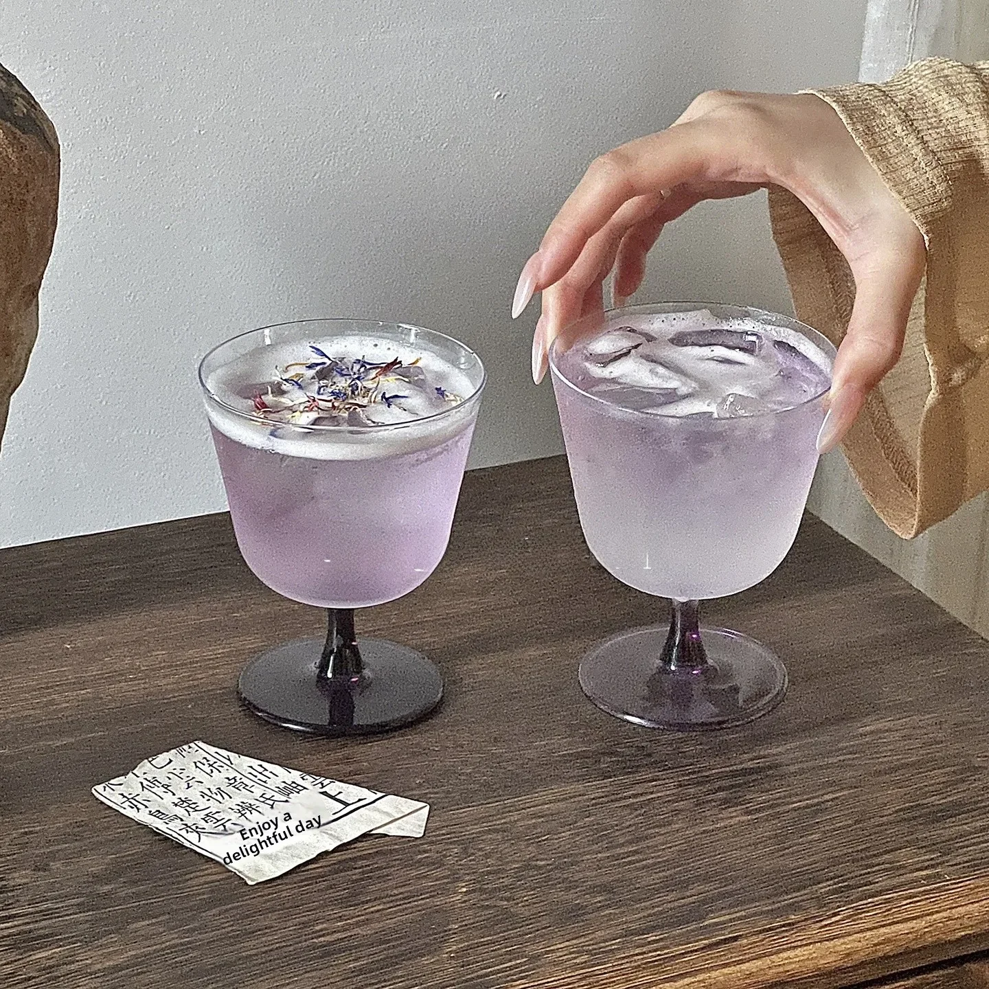 Elegant Purple High Footed Glass Cup Lightweight Special Drink Cup Micro Drunkenness Coffee Cup for Americano And Latte