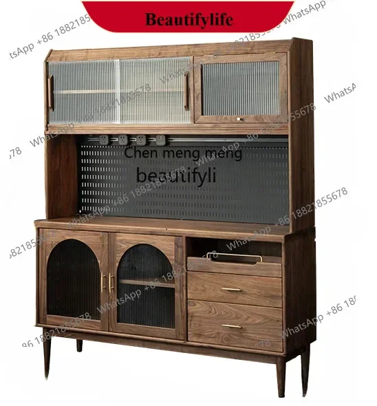 D178 Y Black Walnut Wood Sideboard Cabinet Solid Wood Retro Nordic High Cabinet One Wall Small Apartment Restaurant High Cabinet
