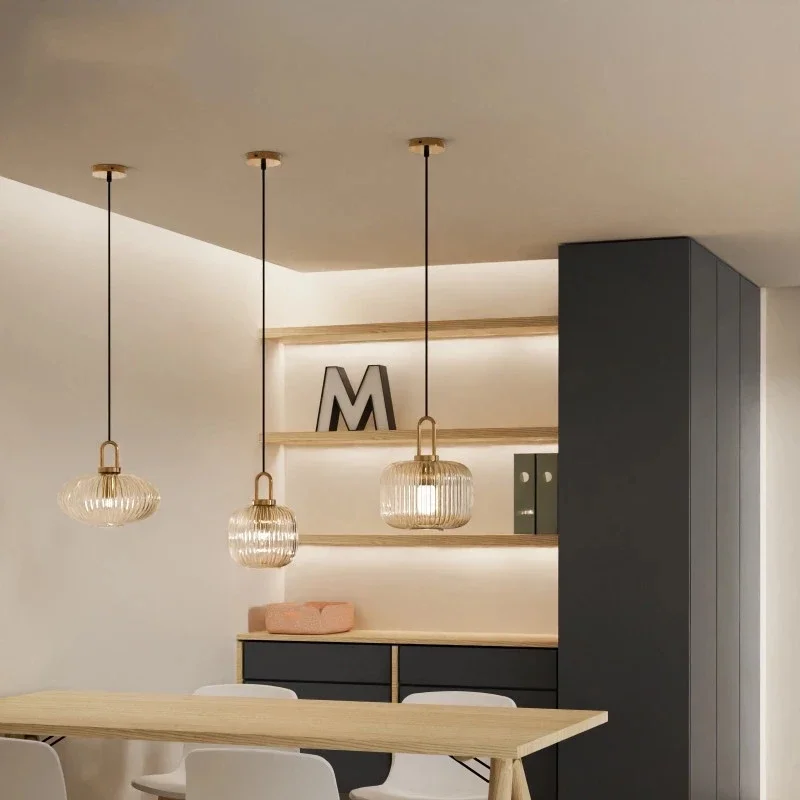 ‌Modern Nordic Japanese Style Glass LED Pendant Light‌ Minimalist Hanging Lamp For Bedroom Dining Room Kitchen Island Home Decor