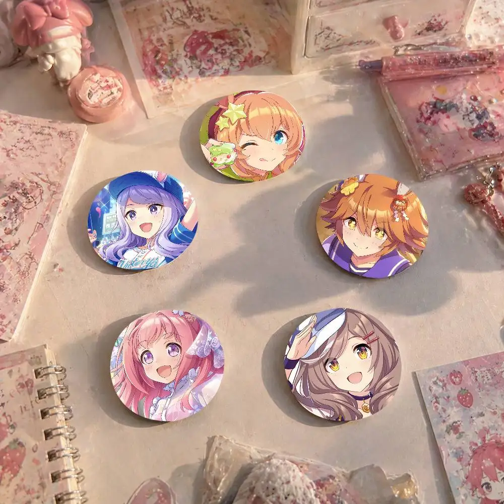 A-U-Uma M-Musume Pretty Derby Cartoon Round Brooches On Backpack Jacket Acrylic Button Pins Collection Gifts