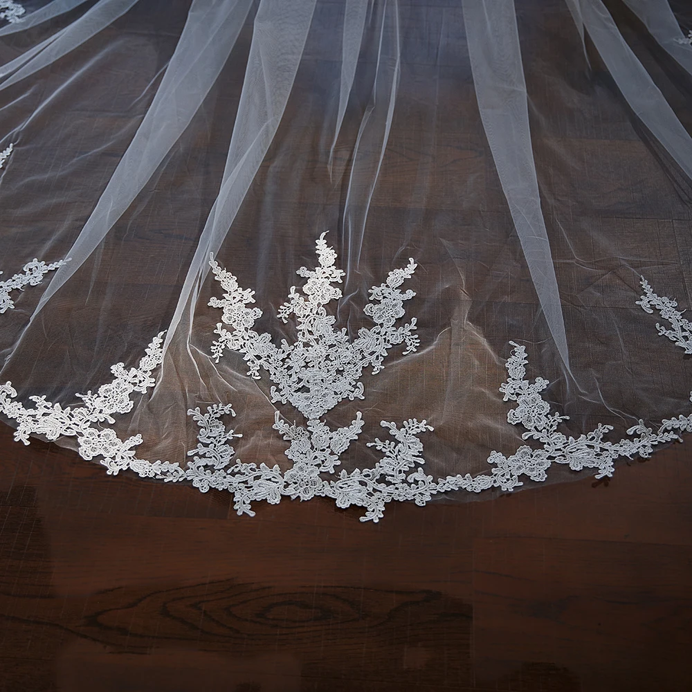 高級レースアップリケブライダルベール、コーム付き、大聖堂の長さ118インチのロングウェディングベール、女性用結婚アクセサリー