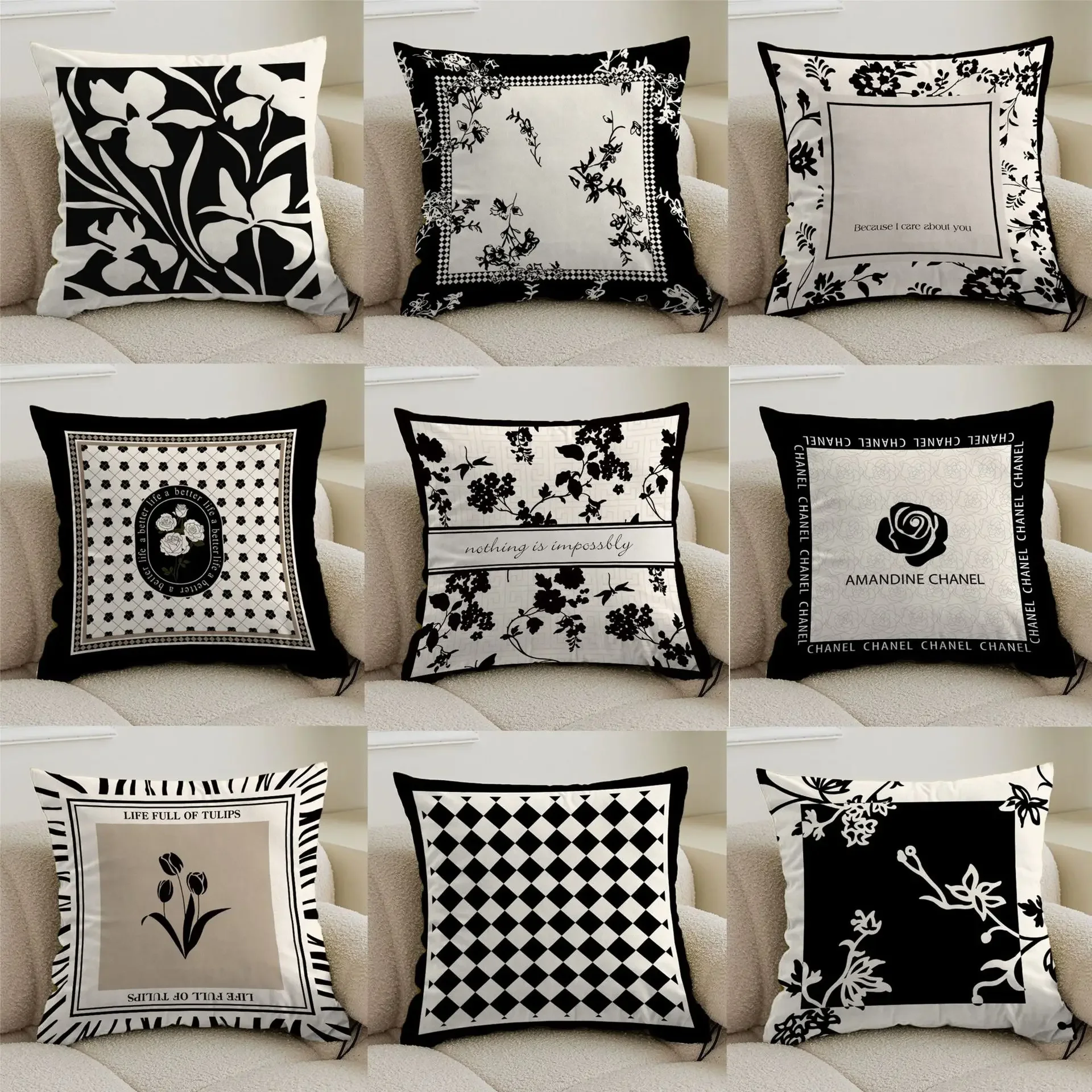 Black and White Cream Style Pillowcase, Living Room Sofa Cushion, Bedroom Headboard Pillow, Home Decoration Waist Pillow