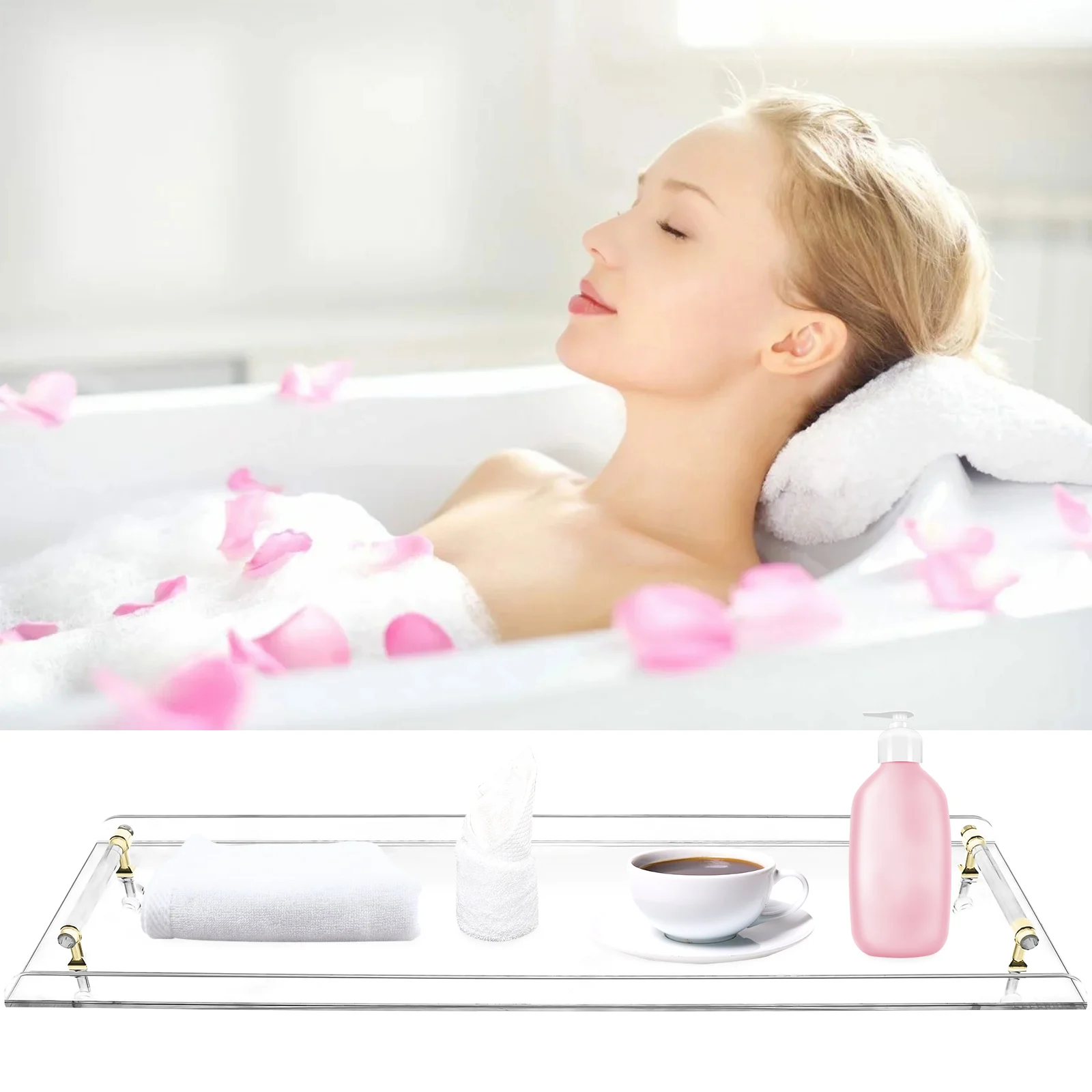 78.7*22.8*3cm Clear Acrylic Bathtub Caddy Tray Bathroom Over the Tub Rack Tablet Pad Phone Holder