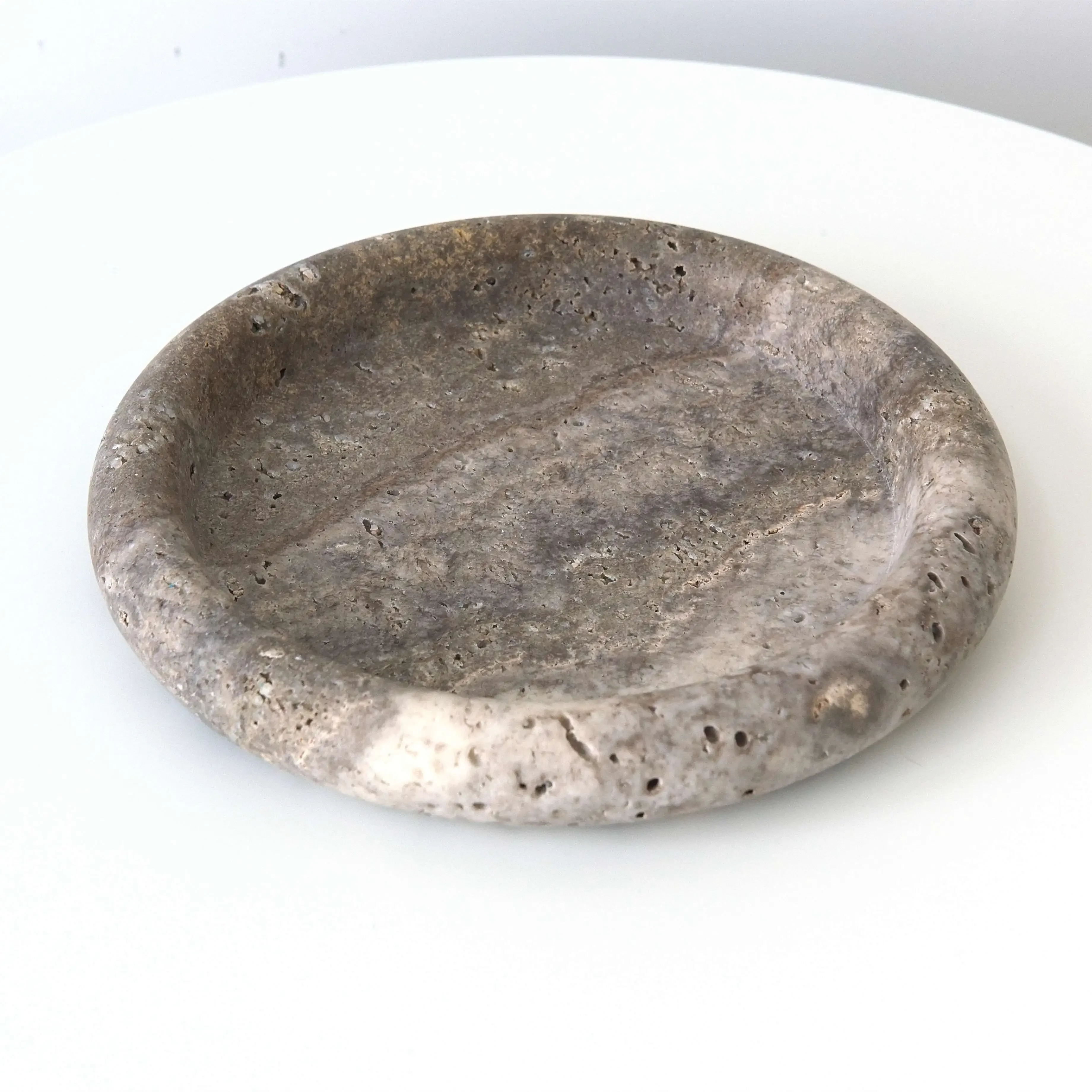 20X20cm Breakfast Snack Baking Concrete Grey Stone Tray Round Gray Marble Travertine Serving Trays