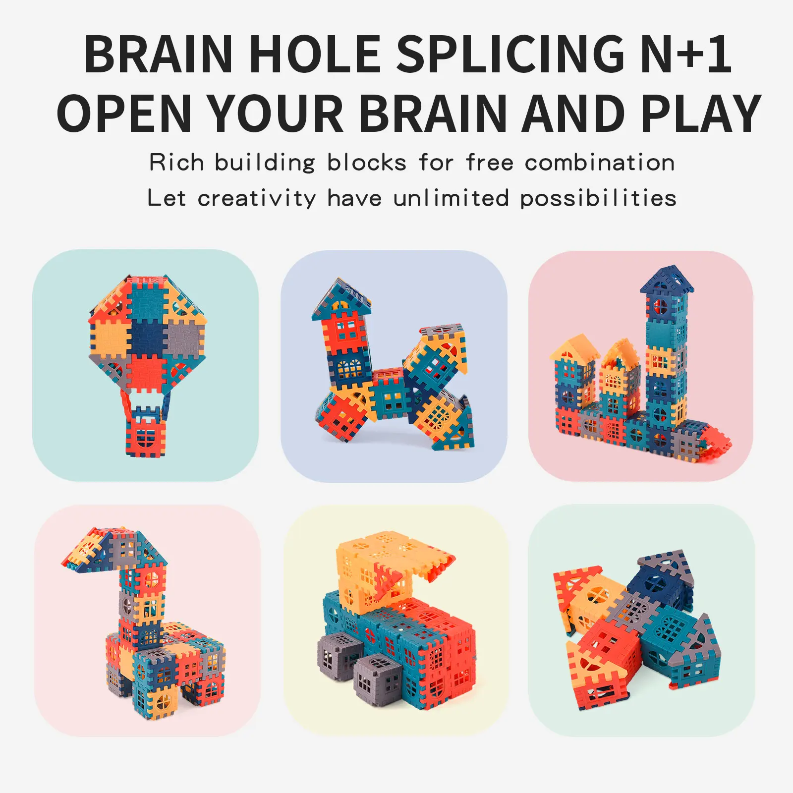 บล็อกตัวต่อพลาสติก Molandi สีเหลี่ยมสำหรับเด็กสร้างบ้านด้วยของเล่นแบบทำมือ